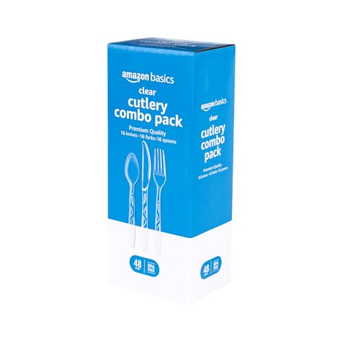 Amazon Basics Premium Disposable Clear Plastic Cutlery - 48 Count