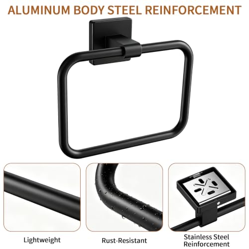 Jesginboo Wall-Mounted Hand Towel Holder - 180° Pivoting Black Aluminum