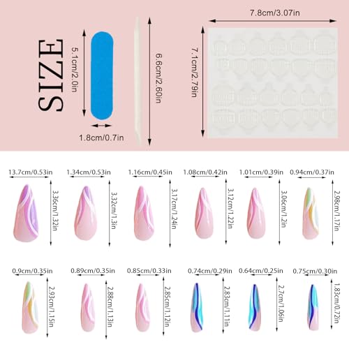 NICENEEDED Long Stiletto Press on Nails Colorful French Tip False Nails