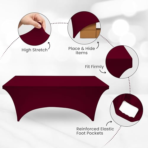 Utopia Kitchen 6ft Fitted Spandex Tablecloth, Burgundy Stretch Cover