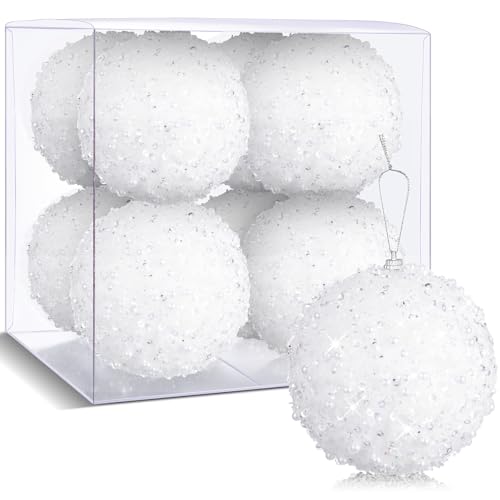 White Christmas Ball Ornaments 3.15 Inch Glitter Sequin Set of 8