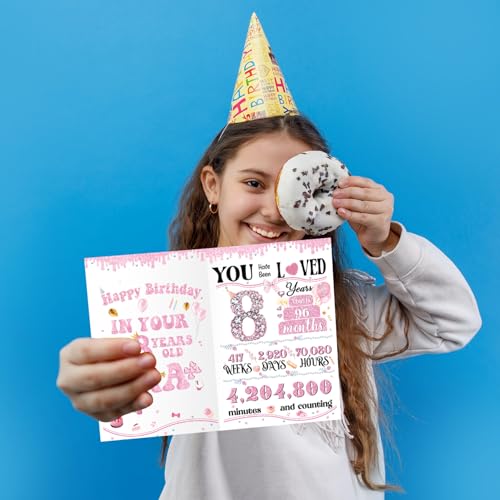 8th Birthday Card for Girls - Cute Greeting Card with Gold Foil