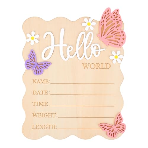 Wooden Butterfly Daisy Baby Birth Announcement Sign