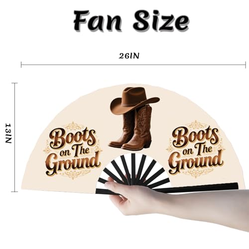 13" Large Folding Hand Fan - Boots on The Ground Type 5 for Line Dancing