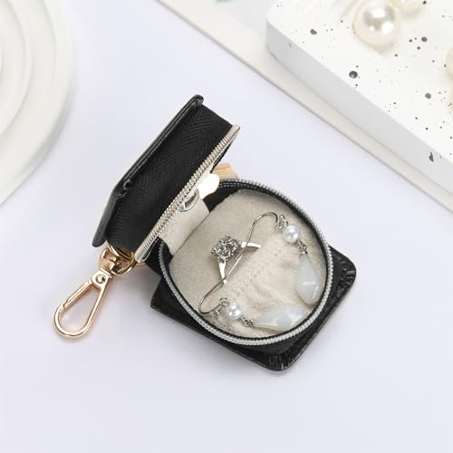 KUKUVR Travel Jewelry Ring Holder Box with Keychain - Black