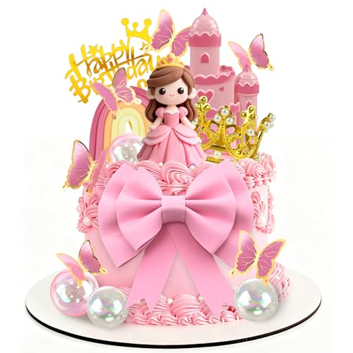 Princess Cake Topper Set with Castle Crown Rainbow for Princess Birthday Parties