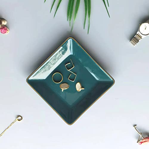 HANKOR Ceramic Jewelry Dish Tray - Decorative Trinket Holder, 4.7" Green
