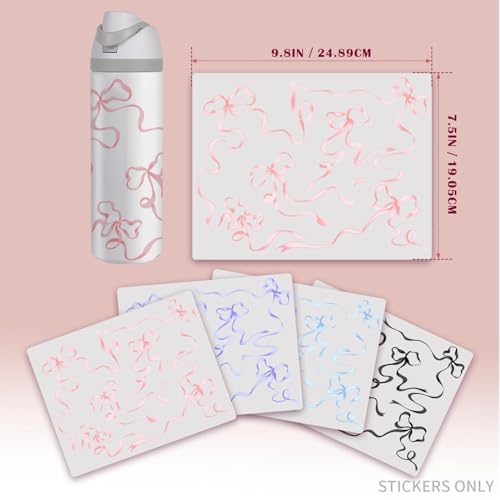 4PCS Bows Stickers for Owala Water Bottle, Stickers Waterproof Compatible with Urban Outfitters Owala Bottles, Tumbler Cup Accessories Decal Decorate (4 Color, 24oz)