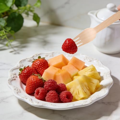 100 Biodegradable Wooden Forks - 6 Inch Disposable Utensils for Parties