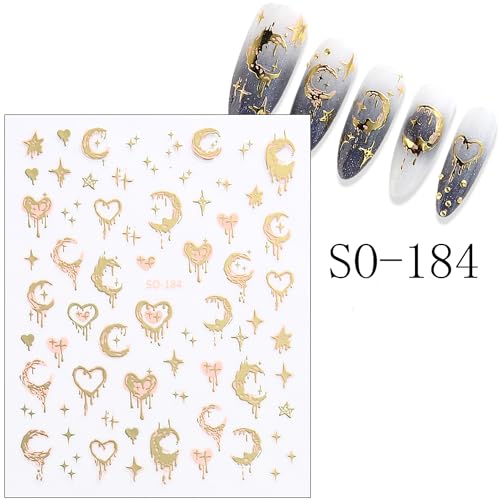 Gold & Silver Heart Moon Star Nail Stickers 3D Self-Adhesive Decals
