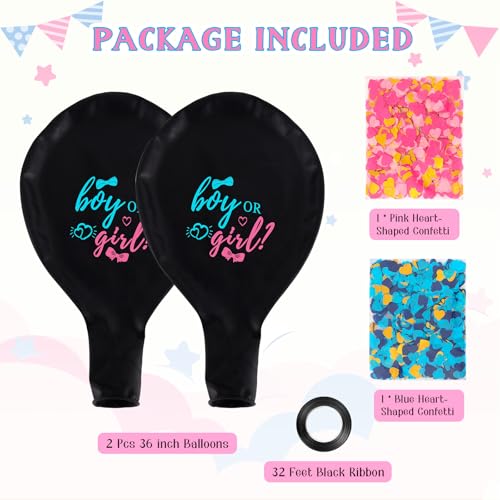 Black Bow Gender Reveal Balloons - 36 Inch Set with Confetti