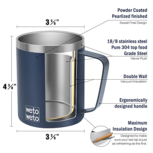 WETOWETO 14 oz Insulated Coffee Mug, Stainless Steel Camping Mug - Navy Blue