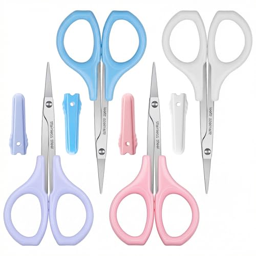 BOHUIZ 4-Piece Stainless Steel Eyebrow Scissors with Protective Caps