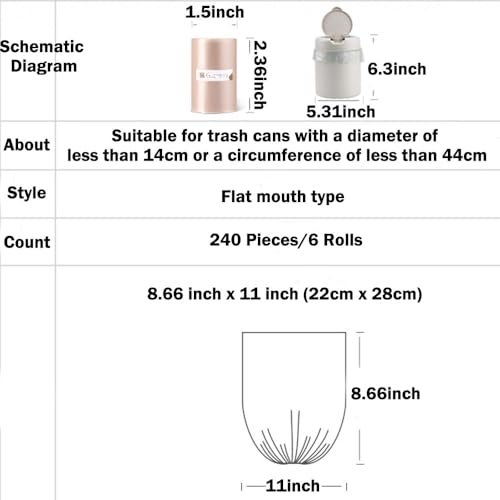 H&W 0.5 Gallon Mini Trash Bags - 240 Count Small Garbage Bags, Rose Gold