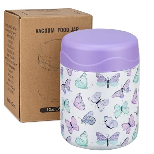 Wiwens 12oz Insulated Food Jar - Stainless Steel Bento Box, White-Butterfly