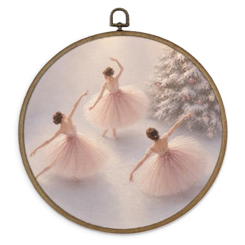 Christmas Snowy Scene Ballerina Wall Art - Framed Canvas Decor 10x10 Inches
