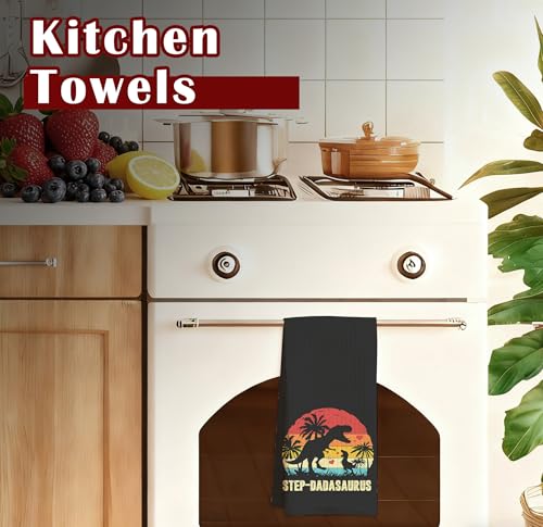 Funny Dinosaur Step Dad Hand Towel Retro 16x24 Inch Kitchen and Bathroom