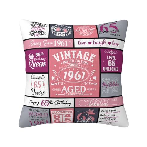65th Birthday Pillow Cover for Women - 18x18 Inches, Soft Polyester