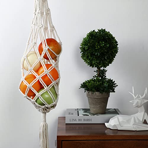 Hanging Fruit Basket Set - Boho Cotton Rope Kitchen Decor
