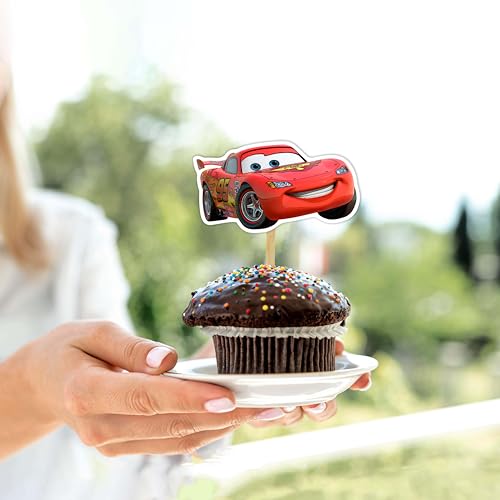 Seyal Race Car Cupcake Toppers – 24 Pcs Birthday Party Decorations