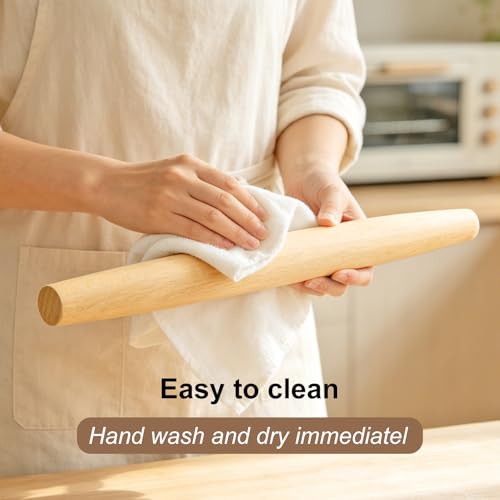 17-Inch French Beech Wood Rolling Pin for Baking & Pastry Dough