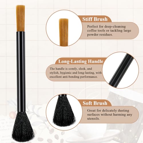 Coffee Grinder Cleaning Brush Set - 2Pcs Dual-Brush with Walnut Handle