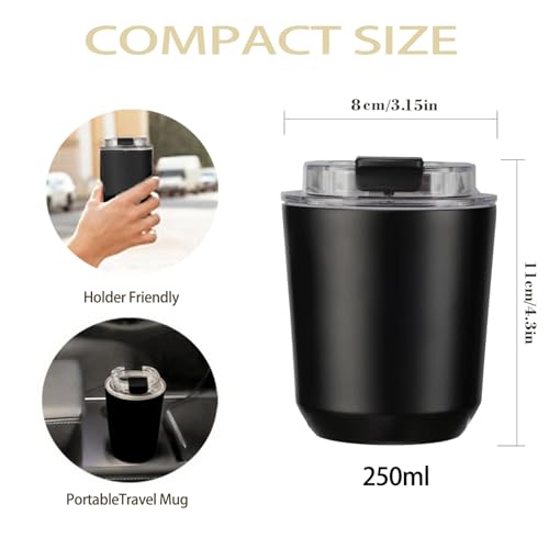 DEQIANG Insulated Travel Coffee Cup with Lid - 8.5 oz Black