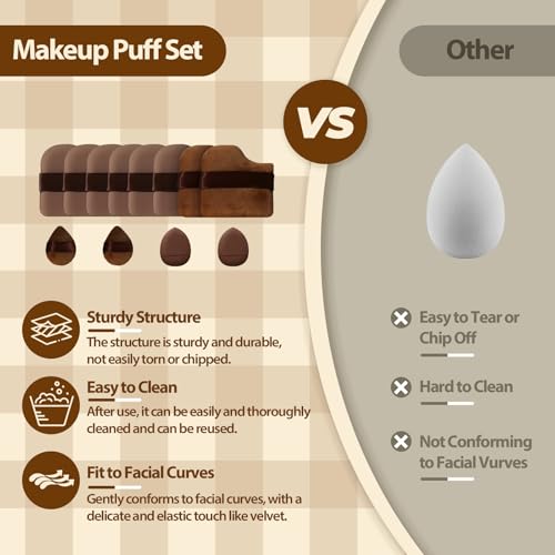 Tayinem 12pcs Makeup Powder Puff Set - Soft Velour & Air Cushion Puffs for Loose Powder