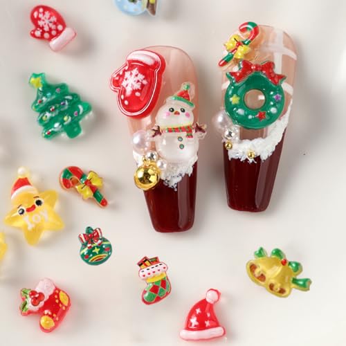 100Pcs Christmas Nail Charms 3D Colorful Holiday Manicure Gems