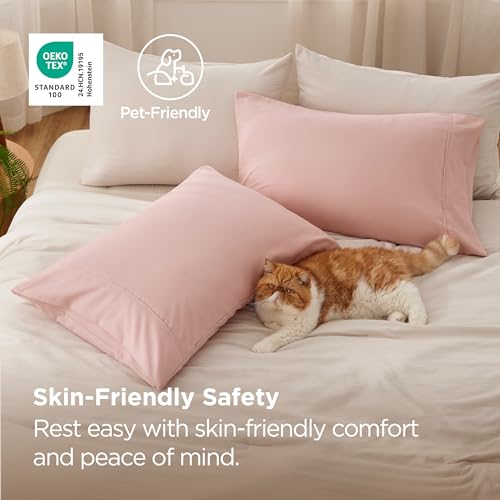 Bedsure Queen Pillow Cases Set of 2 - Blush Pink 20x30in Soft Microfiber