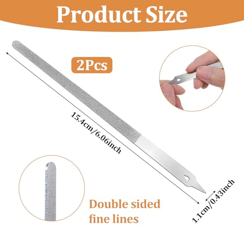 Xinjoduz 2Pcs Stainless Steel Diamond Nail Files with Pointed Tip