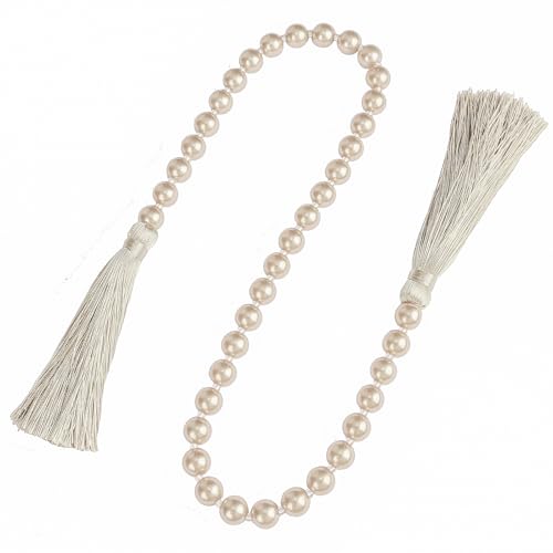 34-Inch Pearl Glass Bead Garland with Tassels - Off White Boho Decor