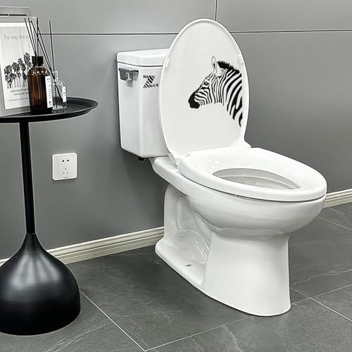 PineHaven C Watercolor Striped Zebra Toilet Seat Stickers - Waterproof, Removable Bathroom Decor