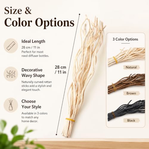 Veloshine Wavy Rattan Reed Diffuser Sticks - Natural Brown, 10 Pack