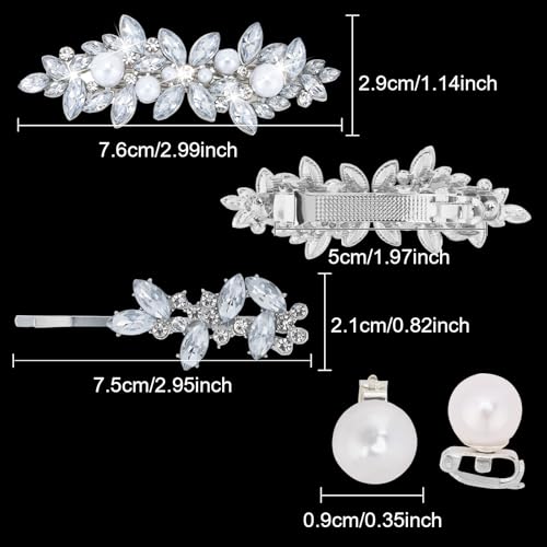 WHAVEL Rhinestone Hair Clips 12-Piece Pearl & Silver Barrettes for Women