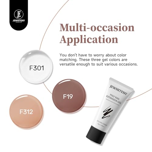 JEWHITENY Poly Nail Gel Set Neutral Colors with Slip Solution Base & Top Coat