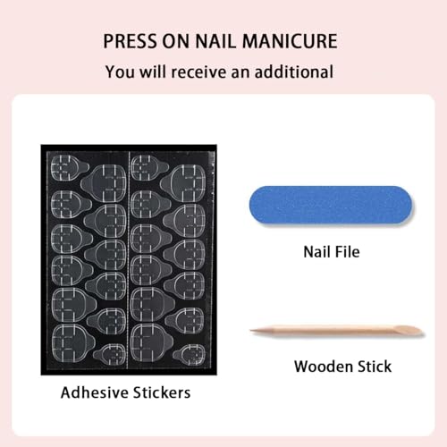 Pink Polka Dot Press on Nails Medium Almond Gel False Nails 24Pcs