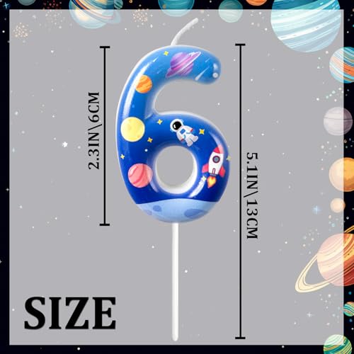 Number 6 Spaceship Birthday Candle - Space Themed Cake Topper