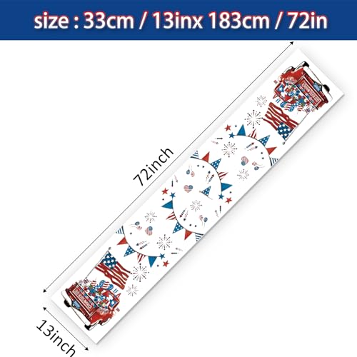 Patriotic 4th of July Table Runner 13x72 Inches - Linen Decor