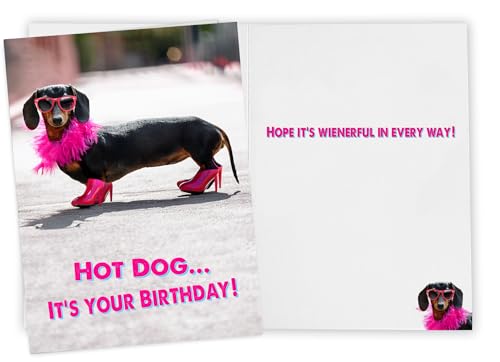 Funny Weiner Dog Birthday Card - Cute Dachshund Greeting Card with Envelope