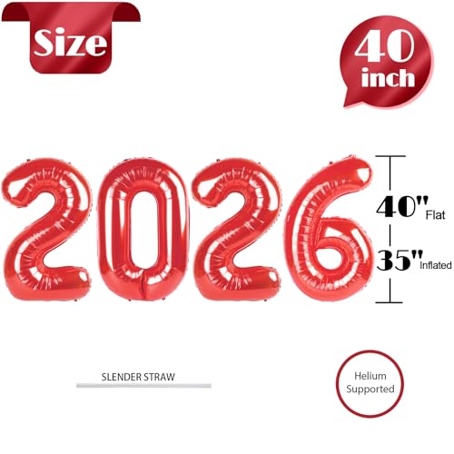 40 Inch Red 2026 Balloon Number for Graduation & New Year Celebrations