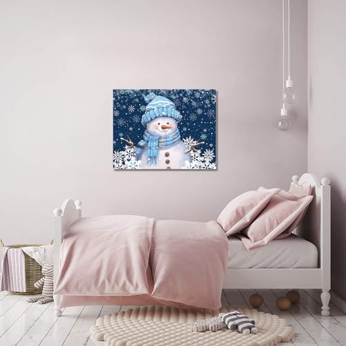 Navy Blue Snowman Wall Art Canvas Framed Winter Christmas Decor 20x24 inches - Variation of Christmassho4053