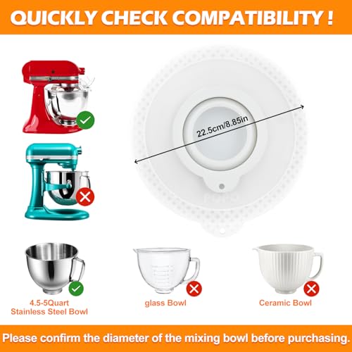 White Silicone Bowl Cover for KitchenAid 4.5-5 Quart Mixers