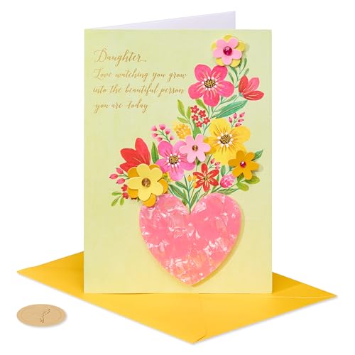 Papyrus Birthday Card for Daughter - Floral Heart Vase Design