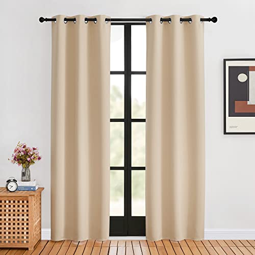 NICETOWN Thermal Insulated Blackout Curtains, 34x80 Inch - Set of 2, Biscotti Beige