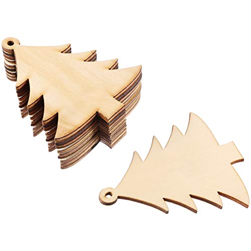 50 Pcs Wooden Christmas Tree Cutouts with Jute Ropes - Holiday Decor & Craft Supplies
