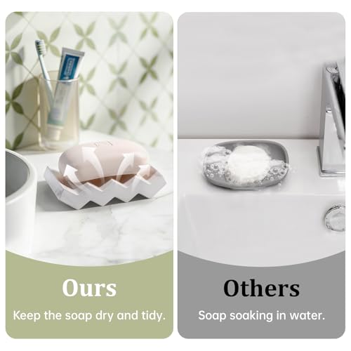 Diatomite Soap Dish Holder - Self-Draining Marble White Bar Soap Caddy