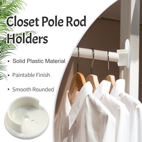 2 Sets U-Shaped Closet Pole Sockets for 1-3/8" Rods - Heavy Duty Plastic
