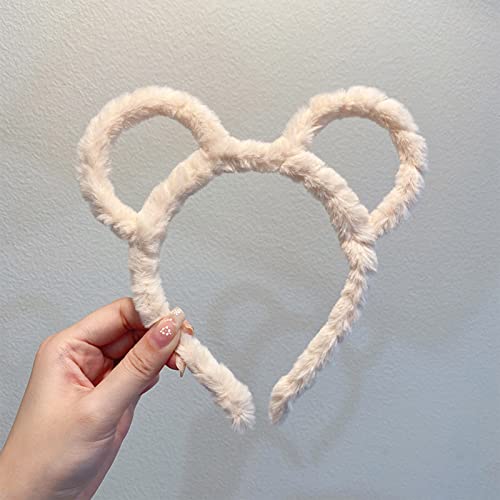 Caralin Plush Bear Ear Headband - Thick Stretchy Makeup Hair Hoop