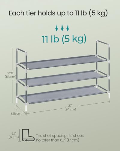 SONGMICS 3-Tier Slim Shoe Rack for Hallway & Closet, Grey